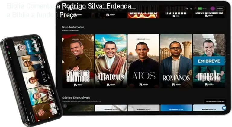 Tela do app da Bíblia Comentada Rodrigo Silva mostrando recursos de IA para estudo exegético