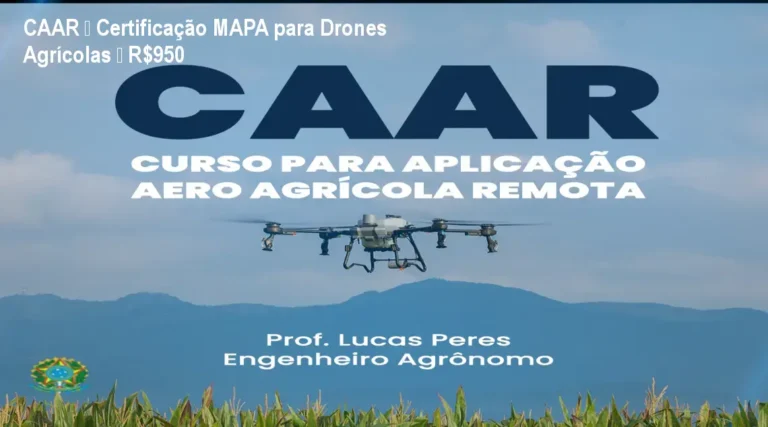 Imagem do curso CAAR mostrando a certificação MAPA para operar drones agrícolas legalmente