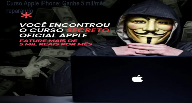 Imagem do Curso oficial Apple para iPhone mostrando um técnico substituindo a tela com manual oficial ao lado de um celular reparado