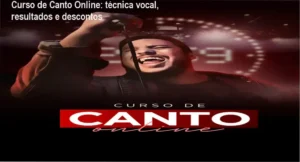 Imagem promocional do Curso de Canto Online destacando técnica vocal e cupom de desconto
