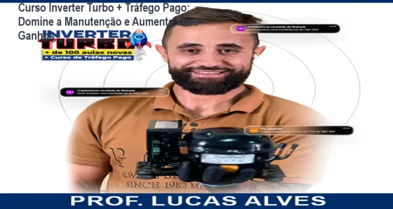 Plataforma do curso Inverter Turbo mostrando aulas práticas de manutenção em refrigeradores e estratégias de marketing digital