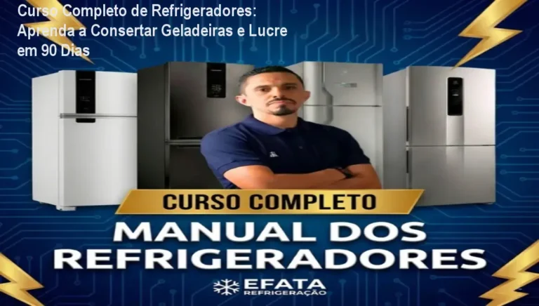 Imagem do curso completo de refrigeradores mostrando videoaulas e materiais de apoio para consertar geladeiras e gerar renda