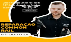 Imagem do Curso de Reparação Common Rail Método D.R.V mostrando aula prática e apoio via WhatsApp