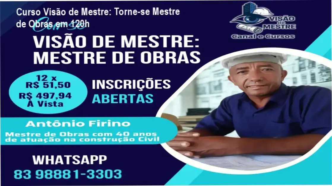 Imagem promocional do Curso Visão de Mestre para formação de Mestres de Obras