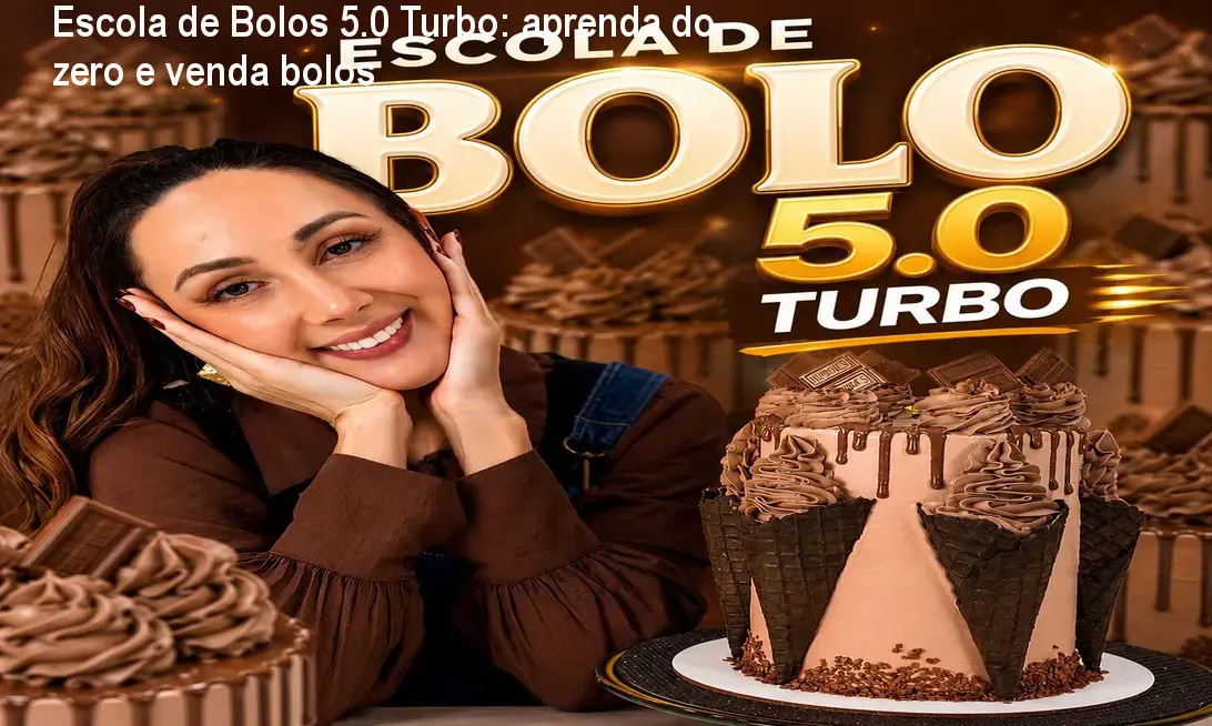 Imagem promocional do curso Escola de Bolos 5.0 Turbo mostrando bolos decorados e a autora Marrara Bortoloti