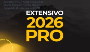 Imagem do Extensivo PRO + Aulas Particulares Monte Olimpo mostrando material impresso e aluno estudando em casa