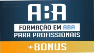 Imagem da tela do curso Formação em ABA mostrando módulos, software SociAutism e certificado internacional