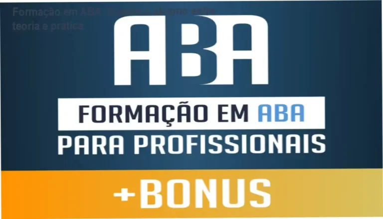 Imagem da tela do curso Formação em ABA mostrando módulos, software SociAutism e certificado internacional