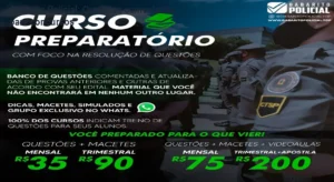 Tela da plataforma Gabarito Policial mostrando questões comentadas e simulados