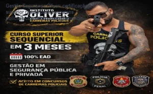 Imagem do curso Gestão Segurança Óliver mostrando material de estudo e foco em concursos policiais