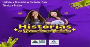 Professor usando histórias cantadas com crianças em sala de aula