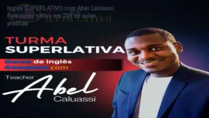 Imagem do curso Inglês SUPERLATIVO com Abel Caluassi mostrando aulas práticas de conversação e áudio de nativos