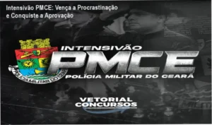 Imagem do Intensivão PMCE mostrando material de estudo, PDFs mágicos e ferramentas de foco para aprovação na Polícia Militar do Ceará