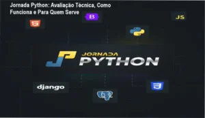 Imagem ilustrando a Jornada Python, curso online completo de programação e desenvolvimento web