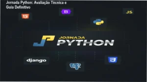 Capa da Jornada Python mostrando módulos de Python, Django e APIs para iniciar carreira de desenvolvedor