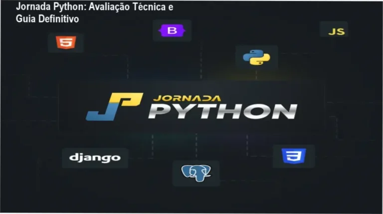 Capa da Jornada Python mostrando módulos de Python, Django e APIs para iniciar carreira de desenvolvedor