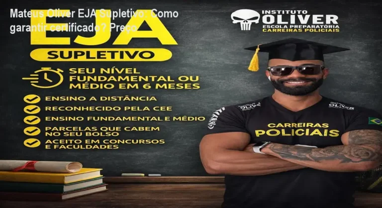 Imagem ilustrando o curso Mateus Oliver EJA Supletivo EAD com destaque para certificado reconhecido e valor do investimento