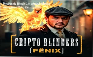 Capa do curso Mestres do Bitcoin 3.0 mostrando gráficos de cripto e foco em gestão de risco
