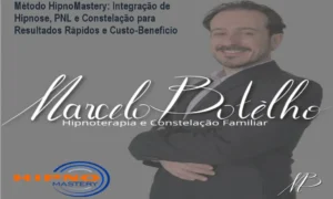 Imagem mostrando a tela do curso Método HipnoMastery com módulos de hipnose, PNL e constelação familiar em uso real
