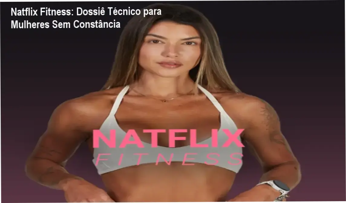 Tela da plataforma Natflix Fitness mostrando treinos, cardápios e suporte para mulheres