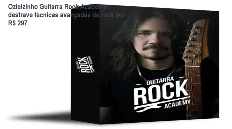 Imagem mostrando o curso Guitarra Rock Academy de Ozielzinho em uso real, com guitarrista praticando técnicas avançadas
