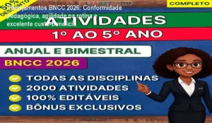 Imagem do material Planejamentos BNCC 2026 sendo usado por um professor para preparar aulas rapidamente