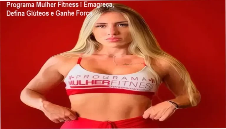 Tela do aplicativo Programa Mulher Fitness mostrando treinos e plano alimentar para mulheres