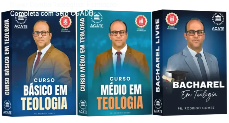 Capa do Super Combo Teológico do Pastor Rodrigo Gomes mostrando certificado CGADB e módulos de estudo online
