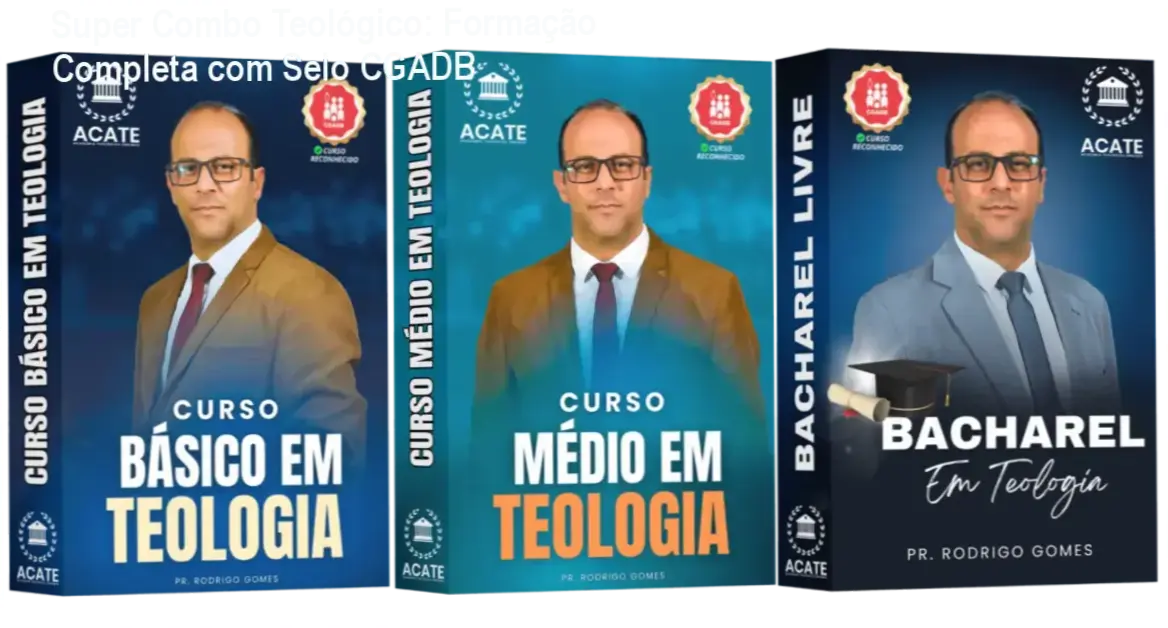 Capa do Super Combo Teológico do Pastor Rodrigo Gomes mostrando certificado CGADB e módulos de estudo online