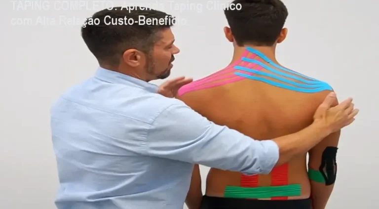 Curso online TAPING COMPLETO mostrando aplicação de taping em fisioterapia com alta relação custo-benefício
