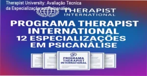Captura de tela da plataforma Therapist University mostrando certificações de psicanálise