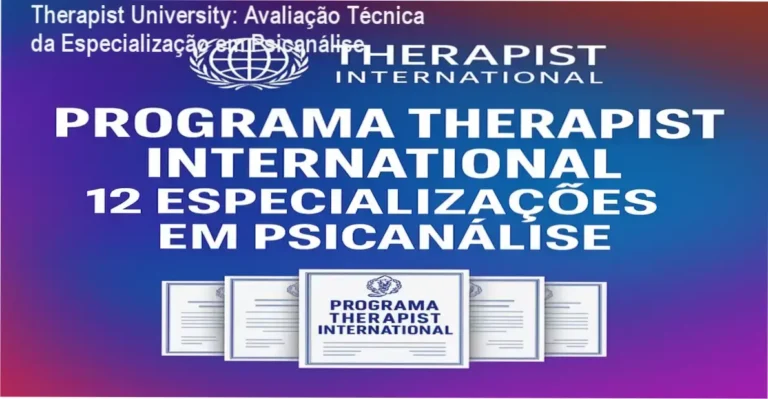 Captura de tela da plataforma Therapist University mostrando certificações de psicanálise