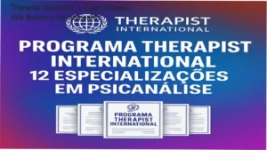Tela do programa online de Psicanálise da Therapist University mostrando certificações e acesso vitalício