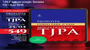 Imagem do curso TJPA 2ª fase com correção mostrando simulados FGV e feedback de IA
