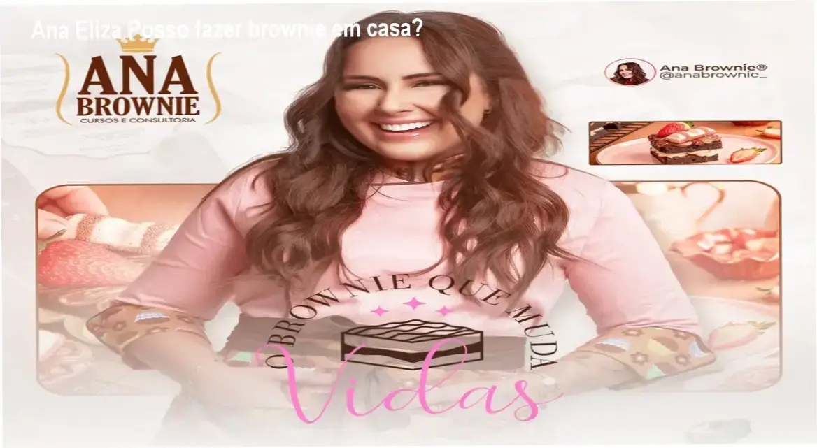 Imagem do curso Brownie que Muda Vidas da Ana Eliza mostrando material de aula, brownies prontos e resultados de confeitaria caseira