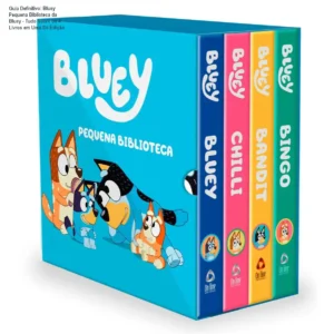 Bluey Pequena Biblioteca da Bluey - Detalhes internos do box com 4 livros infantis