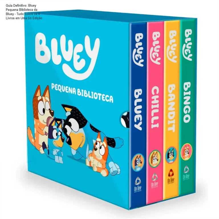 Bluey Pequena Biblioteca da Bluey - Detalhes internos do box com 4 livros infantis