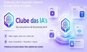 Tela do painel do Clube das IA's mostrando hub centralizado com múltiplas inteligências artificiais como ChatGPT e Midjourney