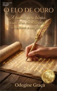 Capa do eBook O Elo de Ouro mostrando a ilustração de um caminho dourado entre labirintos