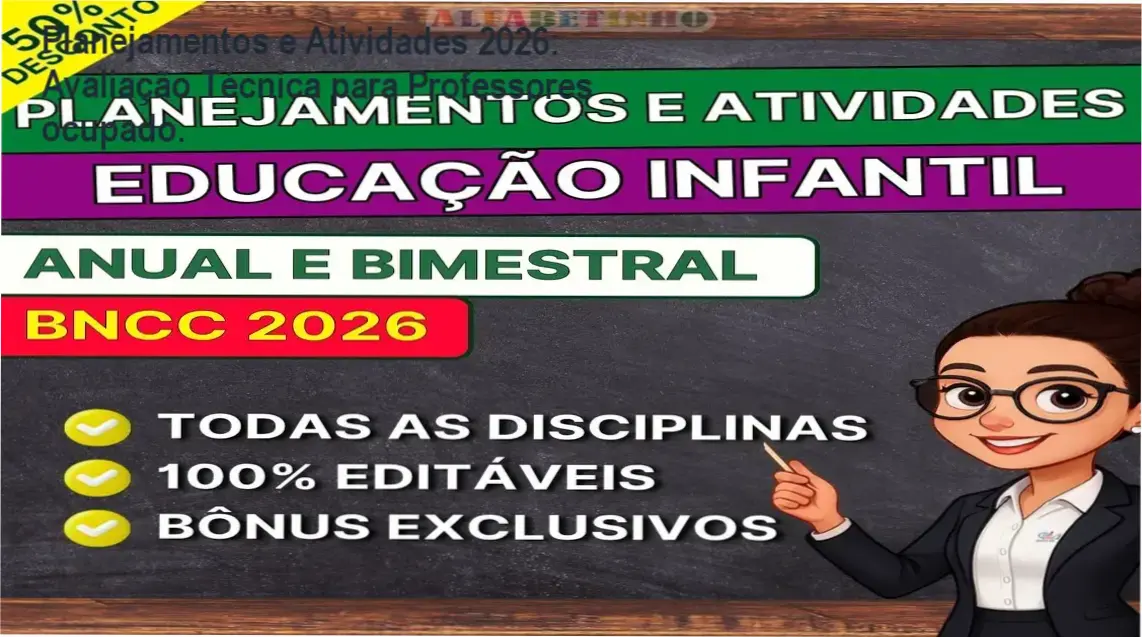 Planejamentos e Atividades 2026 - Visualizações internas do material editável para professores