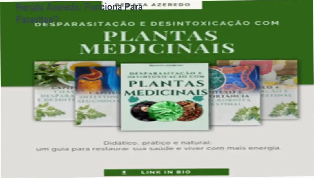 Ilustração de ervas medicinais para desparasitação e desintoxicação, com símbolos naturais de folhas e raízes.