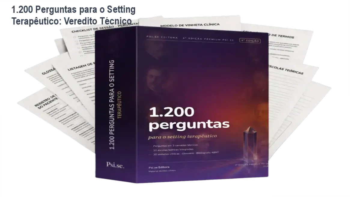 Capa do livro 1.200 Perguntas para o Setting Terapêutico focada em repertório clínico para psicólogos
