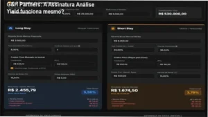 Interface e bastidores da Assinatura Análise Yield da G&H Partners demonstrando indicadores de mercado