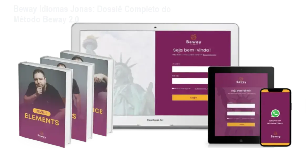 Representação visual do método de aprendizado de idiomas Beway 2.0 com foco em fluência e conversação