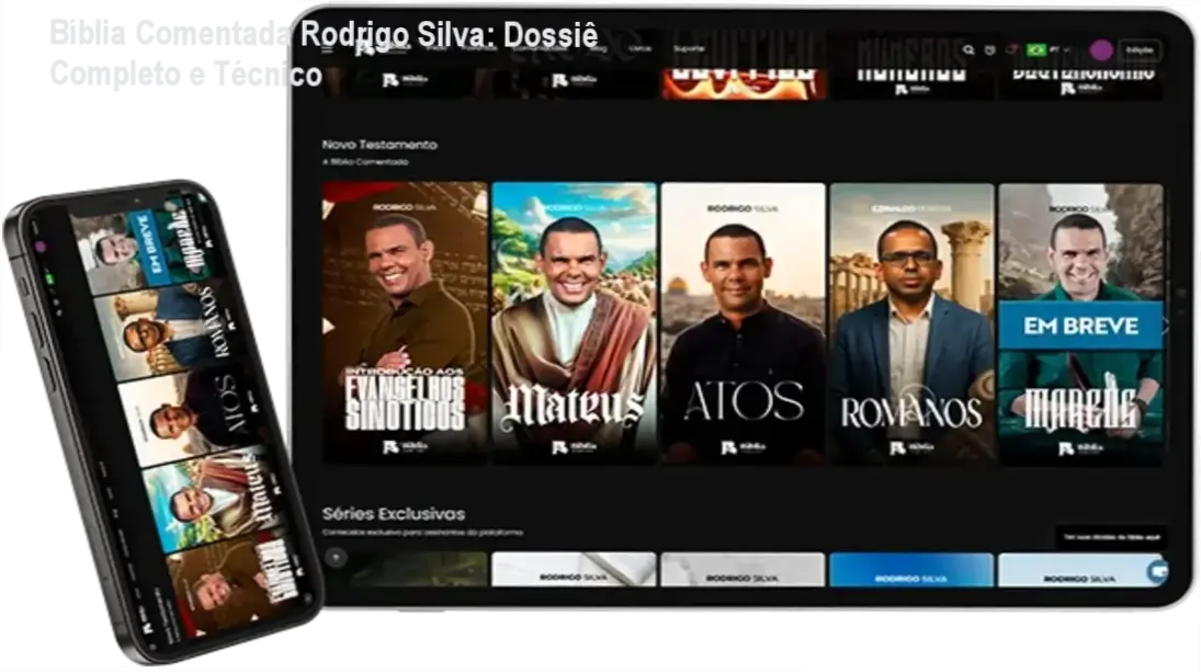 Interface do aplicativo da Bíblia Comentada Rodrigo Silva exibindo análise exegética com suporte de inteligência artificial