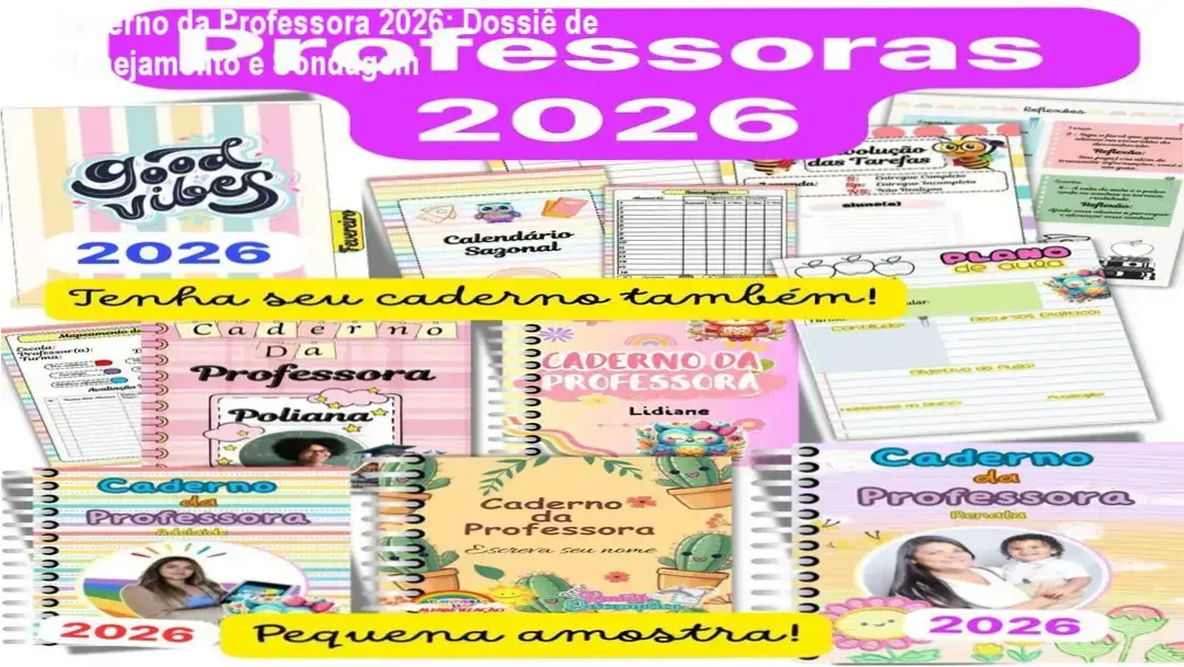 Visualização detalhada do Caderno da Professora 2026 e ferramentas de Sondagem Diagnóstica em uso