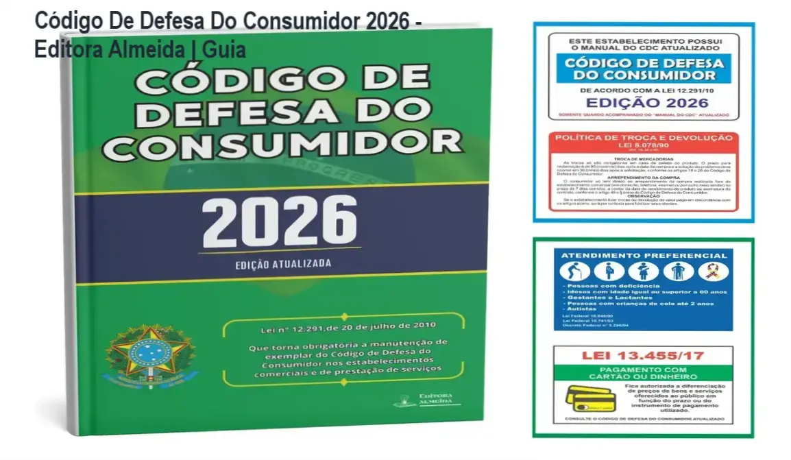 Kit do Código de Defesa do Consumidor 2026 com placas adesivas de sinalização para balcão
