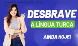 Imagem ilustrativa do curso Desbrave Turco A1, com símbolo de idioma turco e título do curso.