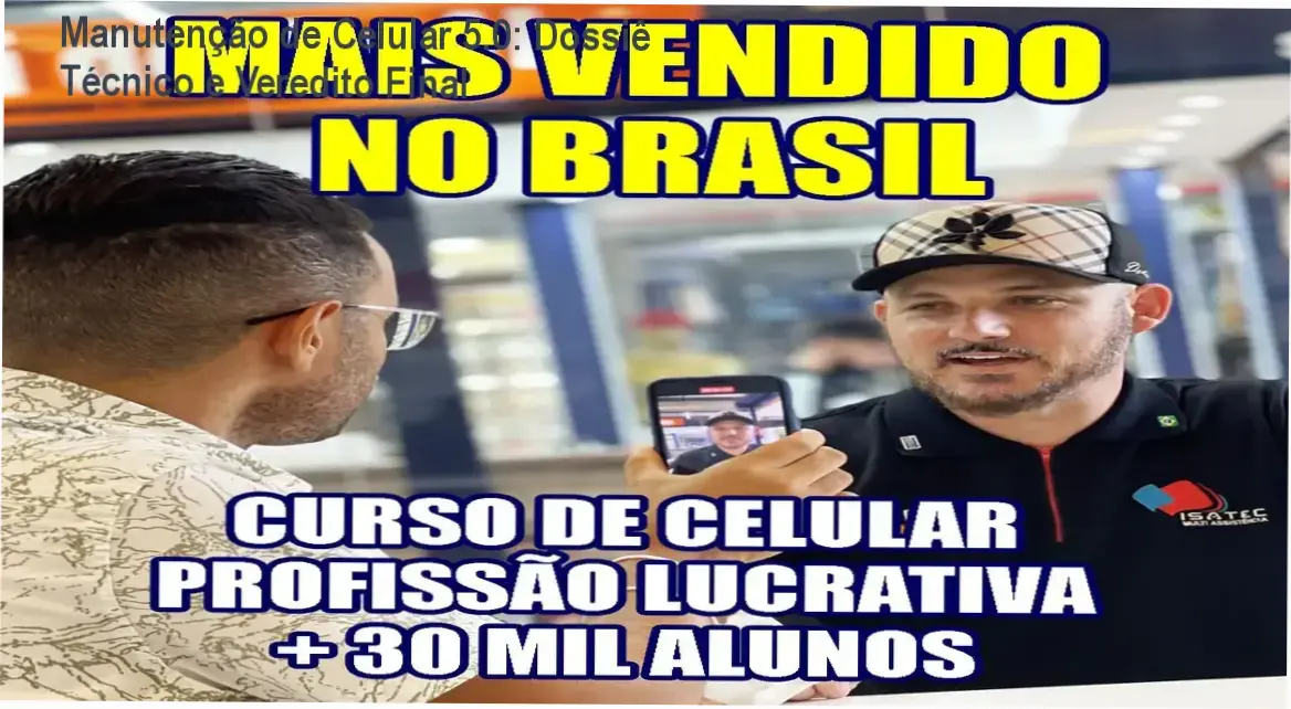 Técnico realizando manutenção avançada de placa de smartphone utilizando microscópio e estação de solda