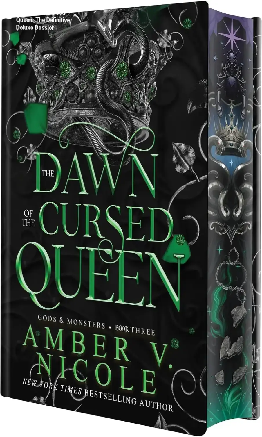 Hardcover Deluxe Special Edition of Dawn of the Cursed Queen by Amber V. Nicole with stenciled edges